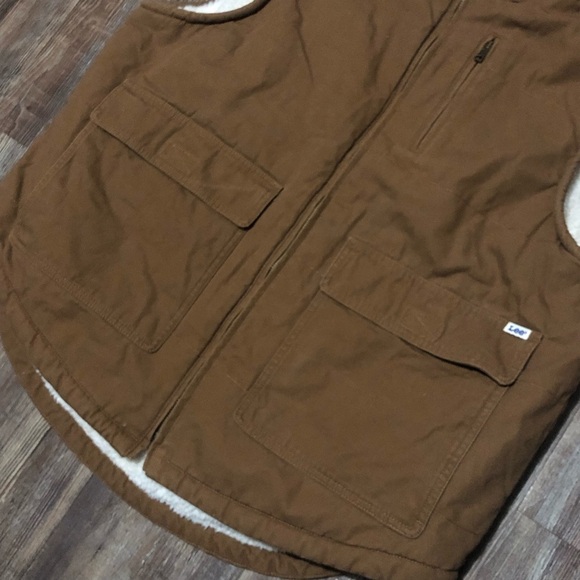 Vintage Lee Workwear Vest Men's Large Brown Sherpa Full Zip Cargo Outdoor - Picture 3 of 8